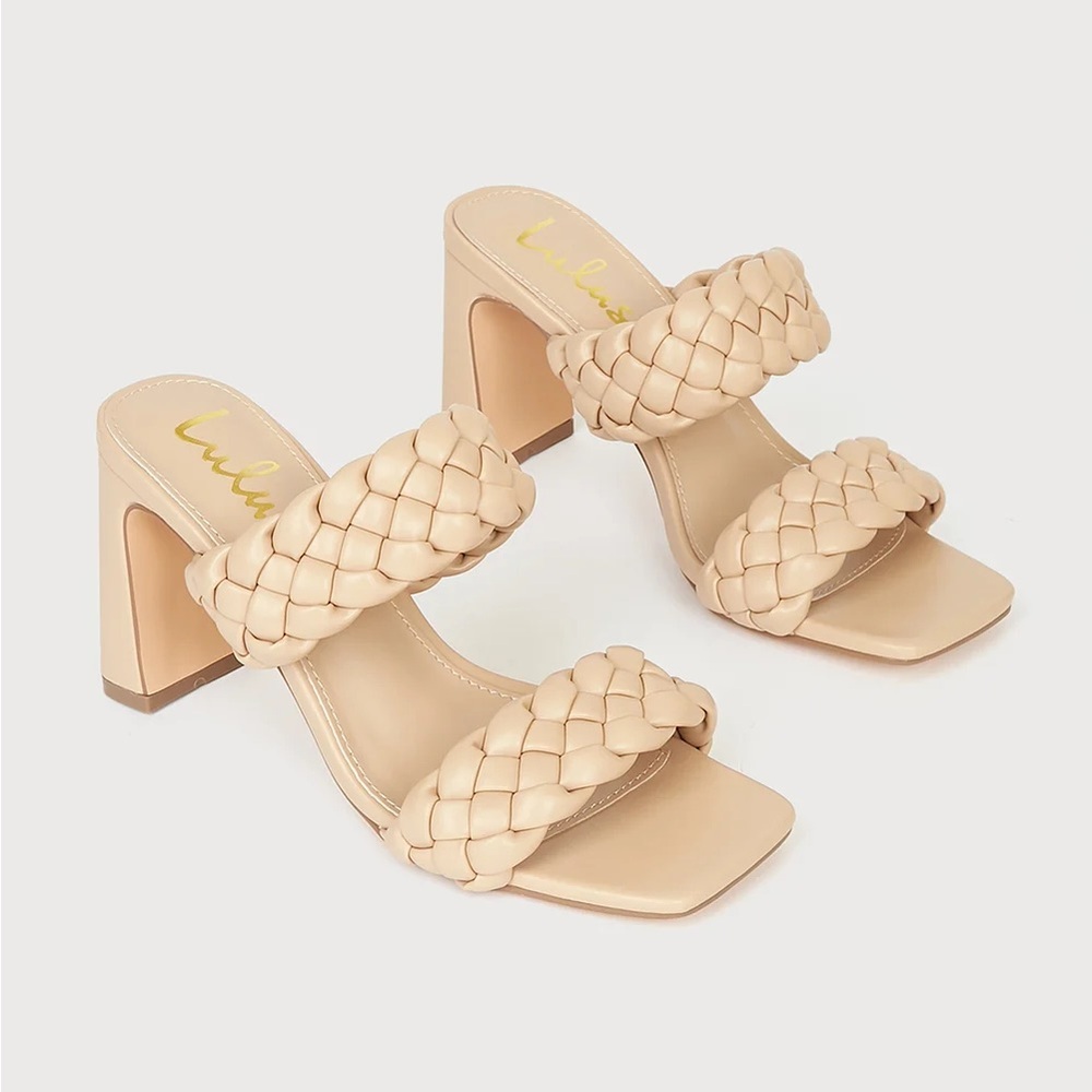 Lulus Louella Nude Tan Braided High Heel Sandals Square Open Toe Womens Size 11